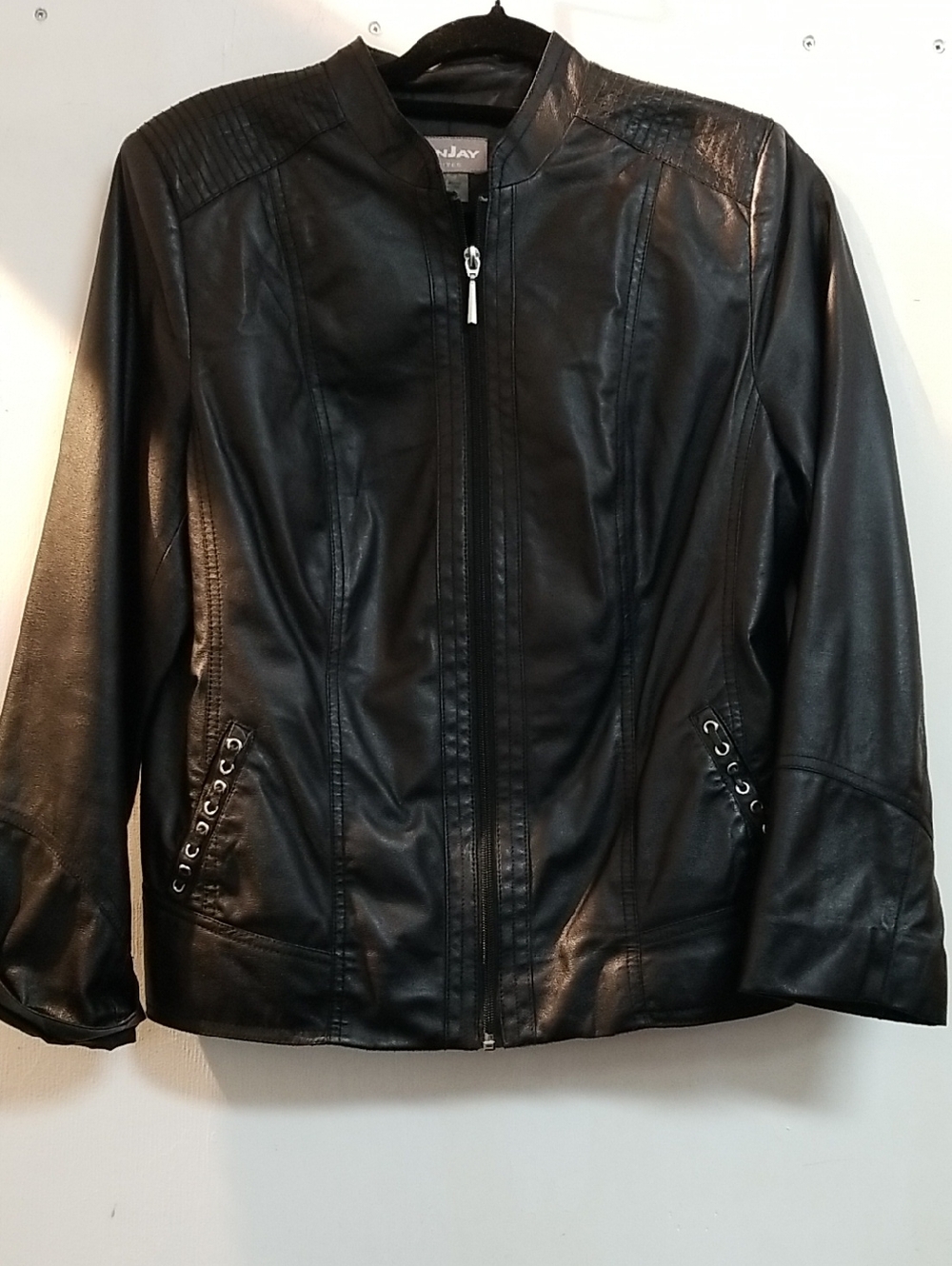 TanJay Black Faux Leather Zip-Front Jacket
